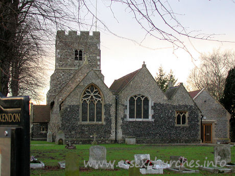 St Mary Magdalene, North Ockendon Church - The view as you approach the church from the road. Spot the 
curiously off centre window!



