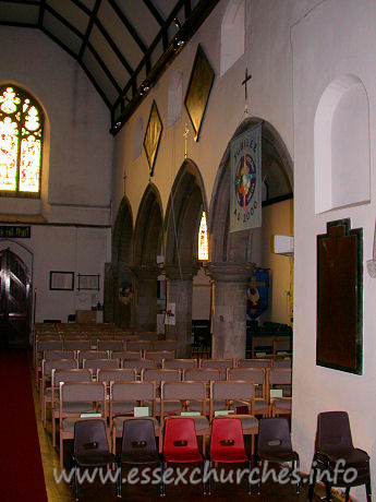 St Margaret of Antioch, Stanford-le-Hope Church - The Early English arcade, shown, has alternating octagonal and 
circular supports.