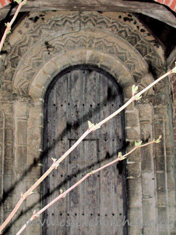 Dedication Unknown, Mashbury Church - The S Norman doorway is rather impressive. Next time, though, 
I shall be sure to take my secateurs along!
