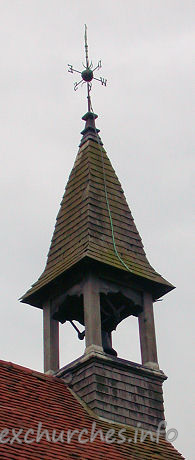 Dedication Unknown, Mashbury Church - Described by Pevsner as a 'tiny C19 bell lantern'. The 
previous bell turret, which housed three bells, was destroyed during C19 by a 
fire caused by lightning. The wooden framework that supported the previous 
turret survived intact.
