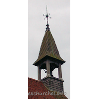 Dedication Unknown, Mashbury Church - Described by Pevsner as a 'tiny C19 bell lantern'. The 
previous bell turret, which housed three bells, was destroyed during C19 by a 
fire caused by lightning. The wooden framework that supported the previous 
turret survived intact.
