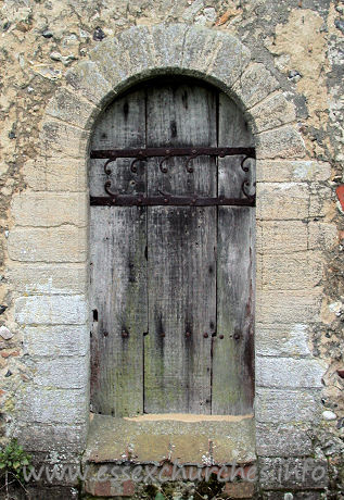 Dedication Unknown, Mashbury Church - This N door is rather plain, apart from the C12 ironwork.
