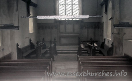 Dedication Unknown, Mashbury Church - Unfortunately, despite enquiring at Mashbury Hall, across the 
way, I was unable to obtain the key to the church. The following shots show the 
best I could manage through the dusty windows.
