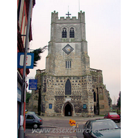 Holy Cross, Waltham Abbey Church - The West Tower was an addition to the church, made after the 
Dissolution in 1556-8. It is a sign of the changeover from monastic to parochial 
usage. The upper portion of the tower has been much restored in latter times, 
and does nothing to complement the lower part.


