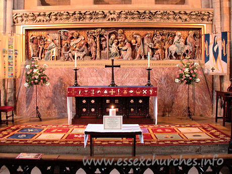 Holy Cross, Waltham Abbey Church - C14 reredos. Shortly after my visit to Holy Cross, this 
reredos was badly damaged by a man wielding two axes.
See related news story.

