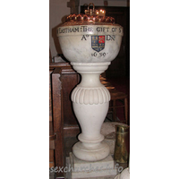 St Mary Magdalene, East Ham Church - This font consists of a bowl given by Sir Richard Heigham in 
1639, and a later pedestal.
