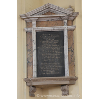 St Peter ad Vincula, Coggeshall Church - Memoria Sacrum === GULIELMI FULLER === Hujus parochia === Generosi, Cujus animi probitas, Morumq: Integritas, In Deum Pietas, Erga Socios Equitas. === Omnibus qui Illum reapse norint, Clarissime Effulserunt. Has Virtutes fervidas (quo dipse maluisset) Non flammam sed lucem. Eficientes nos visuros Credite posteri. Morti cessit die May 15th Anno Domini 1748 Etatis 68. === Hoc Marmor nitidum Tam charo capiti Grates persolvens dignas HENRICUS FULLER, Filius ejus superstes, Humillime Dat. Dicat. Dedicat.