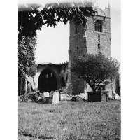 St Peter ad Vincula, Coggeshall Church - One of a series of 8 photos bought on eBay. Photographer unknown.
 
"The Belfry Tower" - dated September 1940.
 
On 16th September 1940, the church was bombed. The nave roof was destroyed, which pulled down some of the N wall and arcading with it. Part of the tower was also seriously damaged.