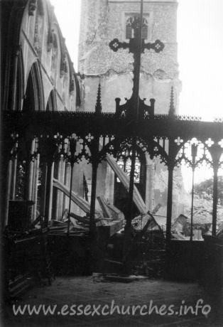 St Peter ad Vincula, Coggeshall Church - One of a series of 8 photos bought on eBay. Photographer unknown.
 
"From the altar steps. Showing the ruined nave." - dated September 1940.