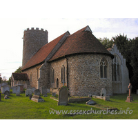 St Gregory & St George, Pentlow Church - The Norman apse has been completely preserved, complete with it's three windows.
 
This image and the following four show Pentlow following the lightning strike which damaged the tower and an internal wall. Following these first five images, are some showing the tower after repairs. More images of the repaired church can also be found at: http://www.roundtowerchurches.de
