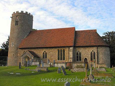 St Gregory & St George, Pentlow Church - Pentlow St Gregory & St George is one of a handful of churches in the county 
that have round tower. This example is probably C12, with C14 windows.
