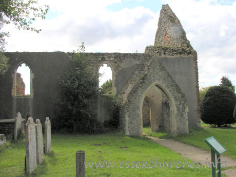 St Peter (Ruins), Alresford Church - The north side of the church, showing the north porch.