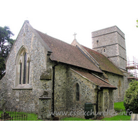 St Mary the Virgin, Strethall Church - Circling the church's grounds, anti-clockwise, I suddenly came across a van with two workmen in it. I has also, at the same time, stumbled upon the entrance to the churchyard, and also noticed that the tower appeared to be undergoing restoration.