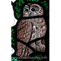 All Saints, Nazeing Church - Detail from Peter Cormack glass, showing an owl.