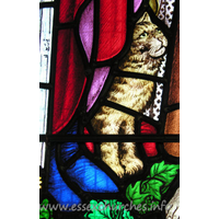 All Saints, Nazeing Church - Detail from Peter Cormack glass, showing a cat.