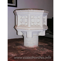 All Saints, Nazeing Church - Perpendicular font with quatrefoil shields.