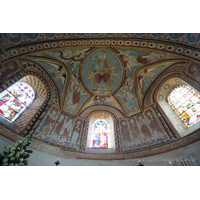 St Michael & All Angels, Copford Church - The apse shown here has had it's paintings heavily restored. They were discovered in 1871-2, whilst repairs were underway by Slater & Carpenter. The paintings were overpainted by Daniel Bell, who was also responsible for the N apse window.