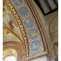 St Michael & All Angels, Copford Church - The right-most part of the underneath of the chancel arch, which depicts all 12 signs of the zodiac.From top to bottom can be seen: Libra, Scorpio, Sagittarius and Capricorn.