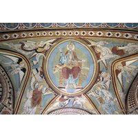 St Michael & All Angels, Copford Church - The painting on the ceiling of the apse depicts Christ in circular glory, surrounded by angels, with apostles below.