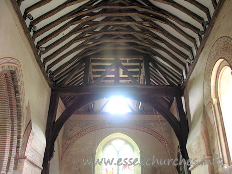 St Michael & All Angels, Copford Church - Further detail of the wooden base of the belfry structure.