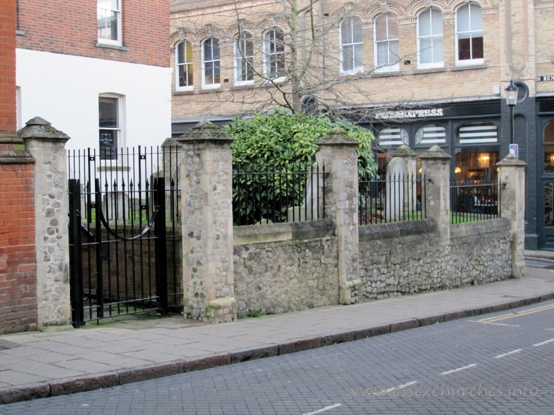 St Runwald, Colchester Church - St Runwald's church yard remains in its original position, some 50m north, up West Stockwell Street. It was around 60-70m NNW of the site of St Runwald's church.