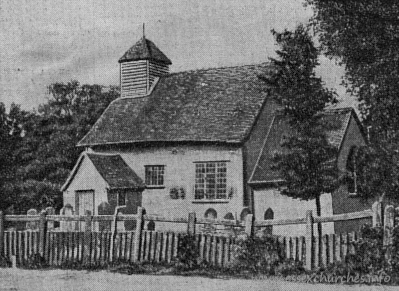 St Nicholas, Hazeleigh Church - From a newspaper clipping dated 26th August 1922 - sourced from Essex Records Office. The picturesque lath and plaster church near Maldon, Essex, which is to be demolished. It was closed for general use many years ago, and has not been opened since 1906.