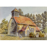 St Nicholas, Hazeleigh Church - A watercolour painting of St Nicholas, Hazeleigh, by Alfred Bennett Bamford (1857-1939) - now out of copyright.